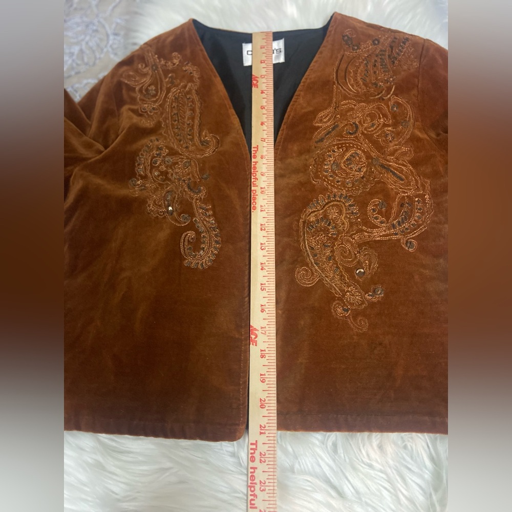 Chico's Sz 2 Rich Rust Velvet Sequined Embroidered Women’s Blazer - Picture 8 of 12